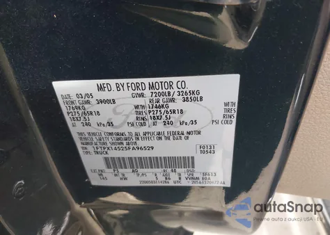 2005 Ford F-150 Fx4/Lariat/Xl/Xlt z USA, uszkodzony, nr VIN 1FTPX14525FA96529